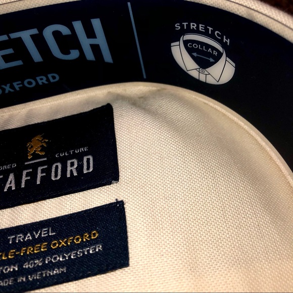 Men’s Stafford Cream Oxford Button Down Shirt Size 17.5 - Picture 4 of 7